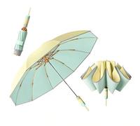 ThreeH Parapluie de voyage inversé 10 baleines imperméable et protection solaire avec bordures réfléchissantes Ouverture et fermeture automatiques, Jaune