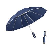 ThreeH Parapluie inversé automatique coupe-vent 10 baleines avec bande réfléchissante Poignée mousqueton Protection UV pluie et soleil Double usage Bleu