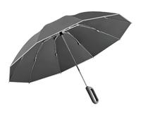 ThreeH Parapluie inversé pliable automatique coupe-vent avec bande réfléchissante Mousqueton Poignée Protection UV Soleil Pluie Double usage Gris