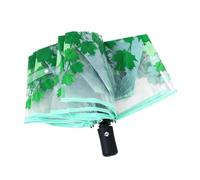 ThreeH Parapluie pliable transparent à ouverture et fermeture automatique avec motif feuilles, Vert