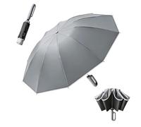 ThreeH Parapluie pliant inversé automatique coupe-vent avec bande réfléchissante et poignée à mousqueton Protection UV Soleil Pluie Double usage