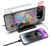 ThreeH Projection Réveil RGB Radio Réveil au Plafond 180 ° Projecteur Rotatif Numérique Coloré Horloge pour Chambre à Coucher USB Port de Charge Miroir Écran Noir 5082