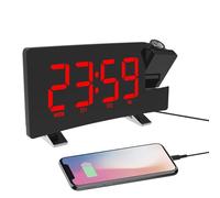 ThreeH Réveil à Projection avec Chargeur Téléphone USB Radio-réveil avec 2 Sons d'alarme/4 Gradateurs/Rotation à 180°/Grand écran LED 5,5" Rouge