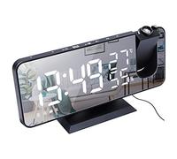 ThreeH Réveil à Projection pour Chambre à Coucher Grand écran Miroir LED 7,4 '' et Radio-réveil à 4 Gradateurs avec Chargement USB Rotatif à 180 ° 2 Sons Noir-Blanc