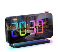 ThreeH Réveil Arc-en-Ciel Numérique Réveil à Projection Grand écran LED Miroir Veilleuse Colorée Double Ports Charge USB Fonction Snooze Dimming Volume Ajustable Noir