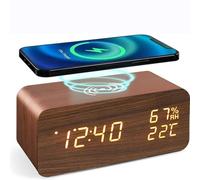 ThreeH Réveil Charge Sans Câbles : Écran Bois LED Température/Humidité 3 Alarmes Personnalisables Studio/Chambre