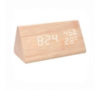 ThreeH Réveil Numérique avec Affichage LED électronique en Bois 3 Réglages d'alarme Humidité et Température Luminosité Réglable Jaune-Blanc