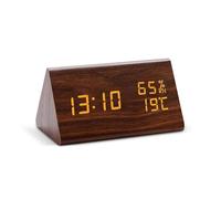 ThreeH Réveil Numérique en Bois 3 Réglages d'alarme Humidité Température Affichage de l'heure 3 Niveaux Gradateur Contrôle du Son Marron_Blanc