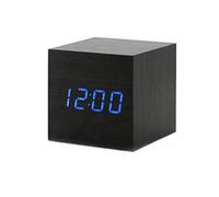 ThreeH Réveil Numérique LED Portable, Mini Horloge Silencieux avec Simple Minimaliste Cloche en Boie Température Calendrier Activation Vocale pour Maison Bureau Voyage AC10 Black_Blue
