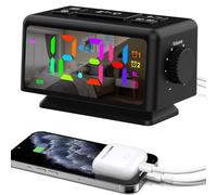 ThreeH Réveil Numérique Réveil Coloré avec Radio FM Horloge Numérique Chevet pour Enfants et Adolescents Luminosité et Volume Réglables 2 Ports Charge USB Noir