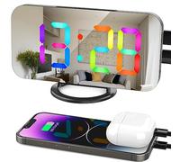 ThreeH Réveil Numérique RGB avec 11 Couleurs Changeantes pour la Chambre à Coucher Horloge LED à écran Miroir pour la Chambre des Enfants et des Adolescents Décoration Chevet Noir