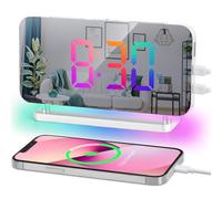 ThreeH Réveil numérique RVB avec miroir et ports de charge USB - Horloge de chevet avec variateur automatique et snooze pour chambre à coucher/bureau