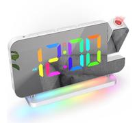 ThreeH Réveil Projecteur LED RGB Coloré avec Surface Miroir Affichage Auto Dimming Volume Réglable Double Port de Charge USB Veilleuse Blanc
