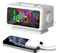 ThreeH Réveil Radio RGB avec Affichage de l'heure 12 Niveaux Volume et de luminosité Alarme FM pour Les Enfants 12/24 H Deux Ports Charge USB Blanc