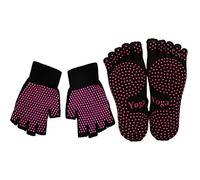 ThreeH Yoga Chaussettes et Gants Ensemble Non-slip pour Femmes Yoga Danse et Pilates avec orteils Noir Taille4.5-7
