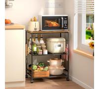 ThreeHio Chariot de cuisine roulant pour micro-ondes, support de table à micro-ondes à 3 niveaux avec rangement, chariot utilitaire de cuisine sur roues verrouillables, petit chariot à café étagère