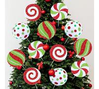 Threehoney Lot de 12 décorations d'elfe de Noël pour sapin de Noël, décorations d'intérieur de vacances pour arbre, grande sucette, rouge, blanc, vert, menthe poivrée, décoration festive sur le thème
