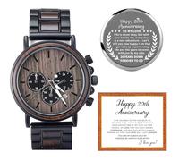 Threehoney Montre en bois gravée 20 ans pour lui, 20e anniversaire de mariage pour homme, cadeau pour 20e vingtième anniversaire de mariage, souvenir pour mari ou petit ami