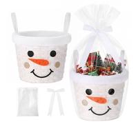 Threehoney Panier de Noël vide en bambou tissé avec sac et nœud en ruban pour le rangement de cadeaux de Noël, collation, skep avec poignée, 22,9 x 17,8 cm