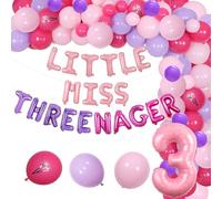 Threenager Décorations d'anniversaire pour fille, Little Miss Threenager - Bannière en forme de cœur - Ballon en aluminium pour spa et maquillage