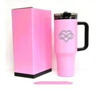 ThreeRs Tasse de voyage en acier inoxydable isotherme avec poignée et paille, 1,13 l, anti-fuite, garde les boissons chaudes ou froides pendant 24 heures - Édition Infinity Love