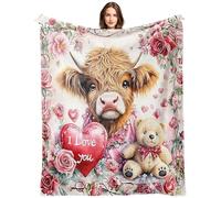 ThrenodyToy Couverture De La Highland, Couverture en Peluche Vache Highland Motif Cœur pour Literie, Canapé Et Voyage,pour Saint-Valentin d'anniversaire fête des mères 100 * 150cm
