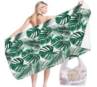 ThrenodyToy Serviette de Plage Leaf 160 x 80CM, Serviette de Plage Tropical Breeze, Serviettes de Plage Tropicale, Convient pour Les Voyages Sports Camping Comprend Un Sac de Rangement