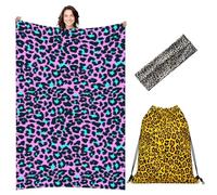 ThrenodyToy Serviette de Plage Léopard, Serviette de Bain Léopard 160 * 80CM, Serviette de Plage Imprimé Animal, Bandeau et Sac de Rangement Cadeau d'anniversaire Cadeau de Noël (C)