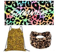 ThrenodyToy Serviette de Plage Léopard, Serviette de Bain Léopard 160 * 80CM, Serviette de Plage Imprimé Animal, Bandeau et Sac de Rangement Cadeau d'anniversaire Cadeau de Noël (B)