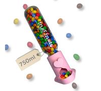 thrid Distributeur de bonbons True Fruits - 750 ml - Couvercle / adaptateur - Distributeur de chewing-gum rétro - Gadget Candy Bar - Distributeur de gomme à bulles pour 750 ml - Rose