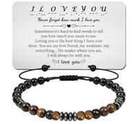 Thrist Bracelets avec code morse - Cadeau pour lui - Bracelet « I Love You » avec carte portefeuille gravée, triple protection pour homme, fils, mari, petit ami, Saint-Valentin, remise de diplôme