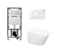 Throne Bathrooms Salina Set de WC sans bride 52cm avec réservoir UP320 et abattant softclose et plaque de commande blanc 0701131/0700518/sw65812/