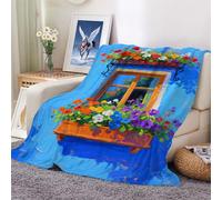 Throw Blanket Blue Flower Window sill Soft Plush, Lightweight, Warm, Fuzzy Flannel Blanket for Bedroom, Couch, Travel, Office, Outdoor - Cute and Comfy Gift for Men and Women 100x130cm