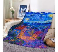 Throw Blanket Starry Sky and Small Town - Lightweight, Warm, Fuzzy Flannel Blankets for Bedroom, Couch, Travel, Office, Outdoor Cute and Comfy Gift Men and Women 100x130cm