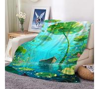 Throw Blankets A Boat Under The Lotus Leaves for Flannel Fleece Blanket for Couch Sofa Bed Chair Decor Decorations 100x130cm