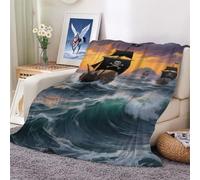 Throw Blankets Sea Sailing Ship Pirate Blanket Flannel Fleece Blankets for Couch Sofa Bed Chair Decor Decorations 100x130cm
