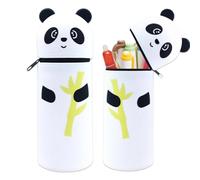 Thryviel Trousse Ecole 2 en 1 en Silicone Souple, Trousse Silicone Verticale, Pochette de Stylo, Fermeture à Glissière, pour Fournitures Bureau Maison, Scolaires Mignonnes (Panda et Bambou)