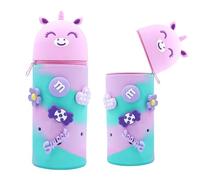 Thryviel Trousse Ecole 2 en 1 en Silicone Souple, Trousse Silicone Verticale, Pochette de Stylo, Fermeture à Glissière, pour Fournitures Bureau Maison, Scolaires Mignonnes (Licorne DIY)