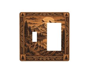 Thsanju Couvercles de prise de courant décoratifs vintage loup hurlant montagne nature sauvage 2 interrupteurs plaque simple à bascule 1 plaque murale à bascule Plaque d'interrupteur électrique pour