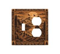 Thsanju Couvercles de prise de courant décoratifs vintage loup hurlant montagne sauvage 2 interrupteurs plaques murales duplex simples plaques murales pour interrupteur électrique pour décoration