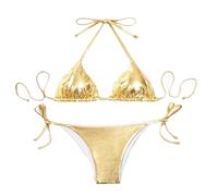 THSCWY Maillot de bain deux pièces pour femme avec triangle à nouer sur les côtés, doré, Taille S