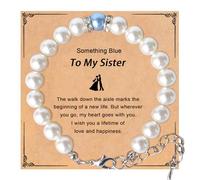 THSOGO Something Blue Gift for Bride to Be Bracelet de perles pour enterrement de vie de jeune fille Décorations de fête de mariée Accessoire de mariage, 8mm, Pas de pierre précieuse