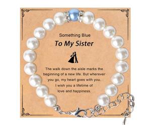 THSOGO Something Blue Gift for Bride to Be Bracelet de perles pour enterrement de vie de jeune fille Décorations de fête de mariée Accessoire de mariage, 8mm, Pas de pierre précieuse