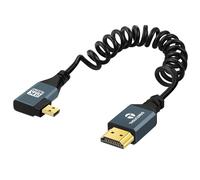 Thsucords Câble Spiralé 8K Micro HDMI vers HDMI 1M, 90 Degrés Angle Gauche, HDMI vers Micro HDMI Mâle vers Mâle en Spirale, Supporte 8K @ 60 Hz 4K @ 120 Hz 48Gbps pour GoPro Hero, Raspberry Pi