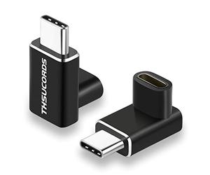 Thsucords Lot de 2 Adaptateurs coudés USB C 90 Degrés PD 100W vidéo 4K 20Gbit/s USB Type C 3.2 Gen2 Mâle vers Femelle pour Steam Deck, Switch, MacBook