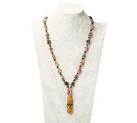 THTHT Collier avec pendentif en pierre naturelle brodée, long pompon, mode Lucky Cura, chaîne pull, cristal Lady bohème, bijoux Reiki Yoga Tourmaline