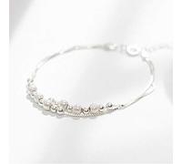 THTHT S925 Bracelet en Argent pour Femmes Mode Simple Double Couche Balle Givré Perles De Transfert Tempérament Rétro Mignon Créatif Bijoux Anniversaire Personnalité Doux