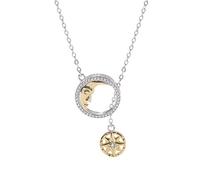 THTHT S925 Sterling Silver Necklace Vêtements Femme Est Simple Étoile À Huit Branches Longues Panicules Sun Moon Chaîne Clavicule Tempérament Rétro Élégant Cadeau d'anniversaire Créatif