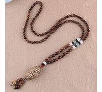 THTHT Vintage en Perles Long Collier Chaîne Chandail Sculpture sur Bois Naturel Ethnique Bodhi Mille Yeux Bohemian Unisexe Simple Minimaliste Vêtements Accessoires