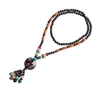 THTHT Vintage En Perles Long Collier Chaîne Chandail Sculpture Sur Bois Naturel Ethnique Céramique Noir Bohemian Unisexe Accessoires Du Vêtement Simple Minimaliste